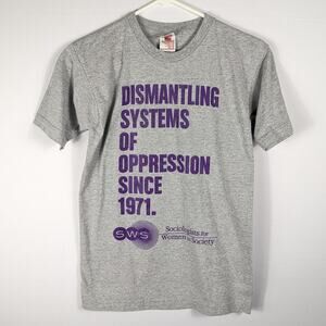 Bayside Made USA Activism T-Shirt Small Gray Dismantling Oppression SWS Graphic